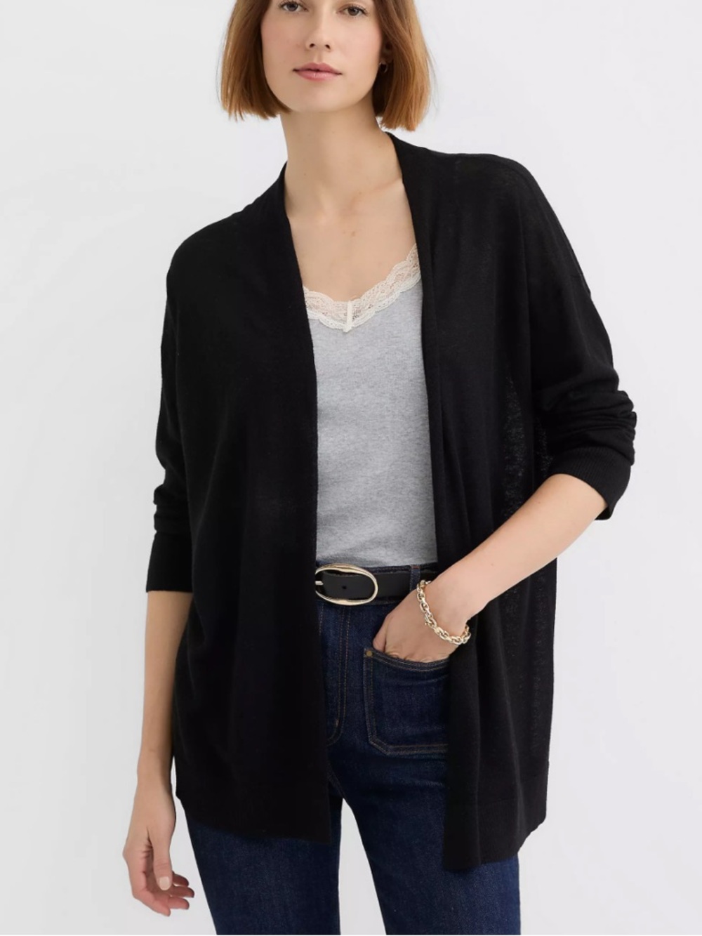LOFT Black Lightweight Open Front Cardigan Small NWT